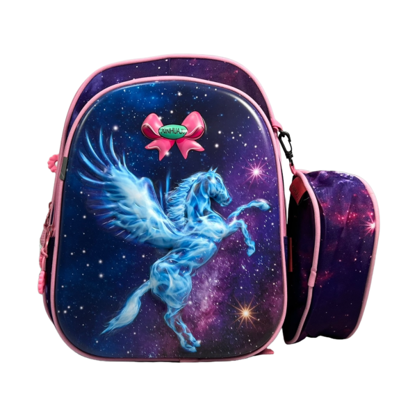 Школьный рюкзак на три отделения, пенал в подарок, фиолетовый