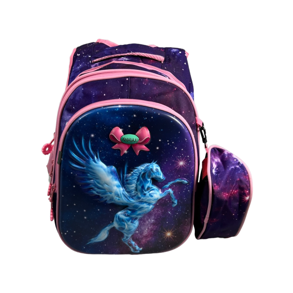 Школьный рюкзак на три отделения, пенал в подарок, фиолетовый Школьный рюкзак на три отделения, пенал в подарок, фиолетовый