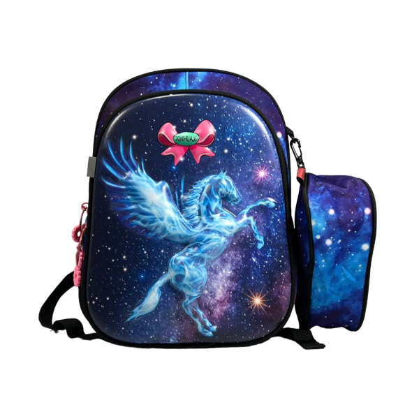 Школьный рюкзак для девочек на три отделения, пенал в подарок, фиолетовый