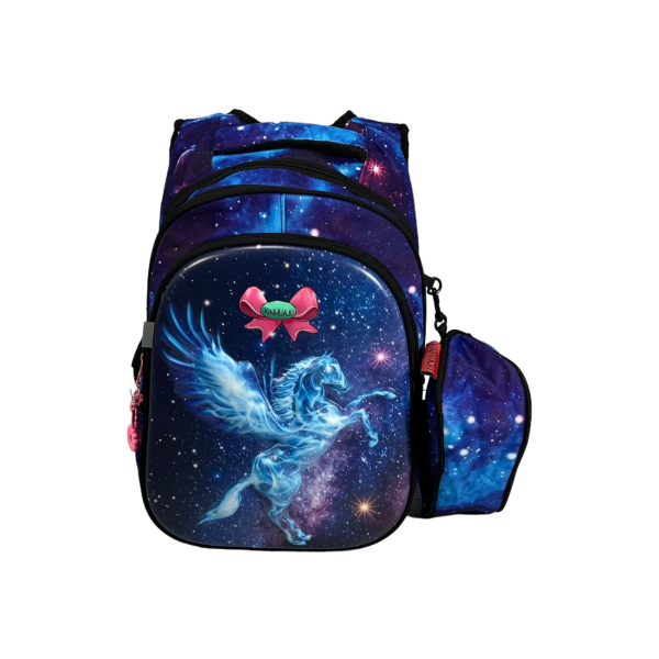 Школьный рюкзак для девочек на три отделения, пенал в подарок, фиолетовый Школьный рюкзак для девочек на три отделения, пенал в подарок, фиолетовый