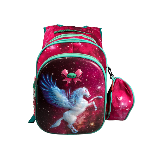 Школьный рюкзак для девочек на три отделения, пенал в подарок, розовый Школьный рюкзак для девочек на три отделения, пенал в подарок, розовый