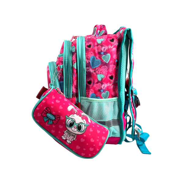 Школьный рюкзак на четыре отделения, пенал в подарок, розовый Школьный рюкзак на четыре отделения, пенал в подарок, розовый