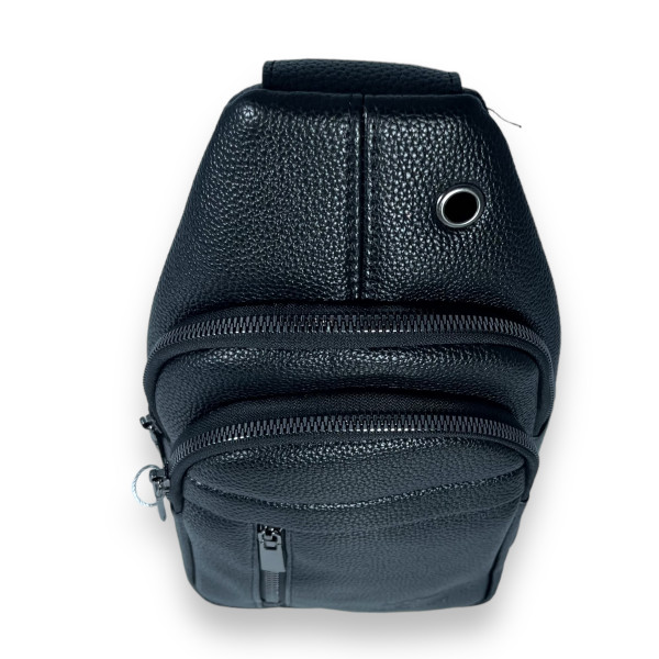 Мужской слинг, экокожа, два отделения, один фронтальный карман, черный Мужской слинг, экокожа, два отделения, один фронтальный карман, черный