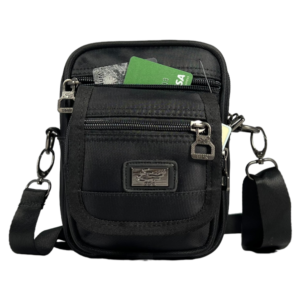 Текстильна та компактна сумка через плече на п'ять відділень, 2 л, чорна Текстильна та компактна сумка через плече на п'ять відділень, 2 л, чорна