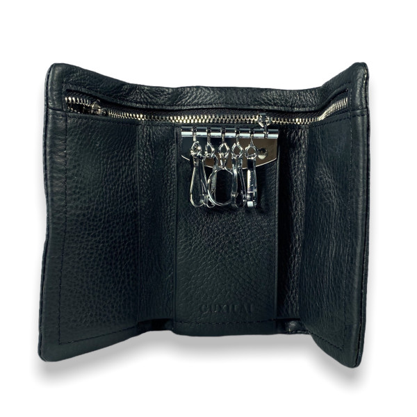 Гаманець-ключниця на два відділення, шість карабінів для ключів, чорний Гаманець-ключниця на два відділення, шість карабінів для ключів, чорний