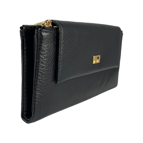 Женский кошелек элегантный кожаный, черный, с застежкой на молнии, монетница, 4 отделения для купюр Женский кошелек элегантный кожаный, черный, с застежкой на молнии, монетница, 4 отделения для купюр