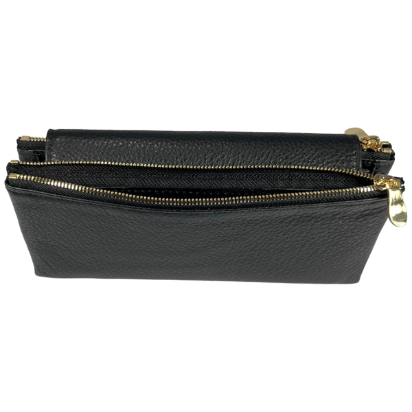 Женский кошелек элегантный кожаный, черный, с застежкой на молнии, монетница, 4 отделения для купюр Женский кошелек элегантный кожаный, черный, с застежкой на молнии, монетница, 4 отделения для купюр