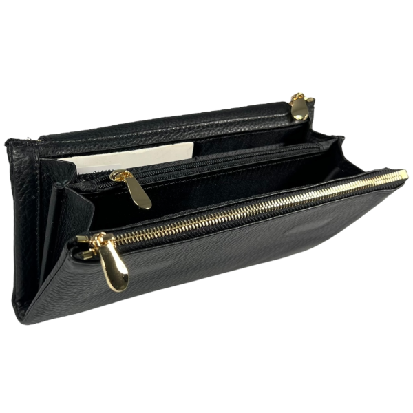 Женский кошелек элегантный кожаный, черный, с застежкой на молнии, монетница, 4 отделения для купюр Женский кошелек элегантный кожаный, черный, с застежкой на молнии, монетница, 4 отделения для купюр