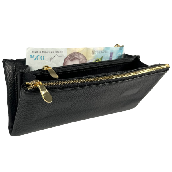 Женский кошелек элегантный кожаный, черный, с застежкой на молнии, монетница, 4 отделения для купюр Женский кошелек элегантный кожаный, черный, с застежкой на молнии, монетница, 4 отделения для купюр