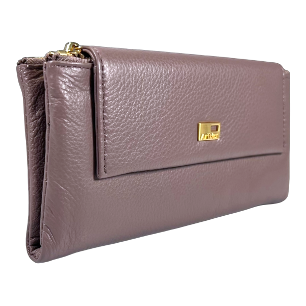 Жіночий гаманець шкіряний, пудровий, з застібкою на блискавці