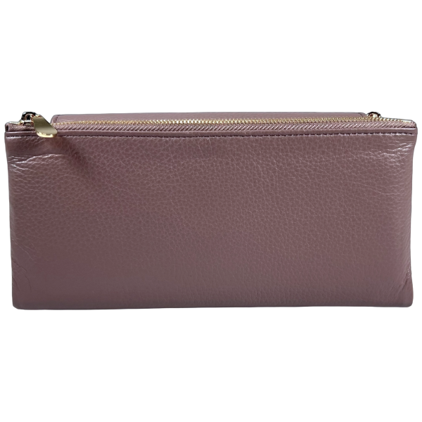 Жіночий гаманець шкіряний, пудровий, з застібкою на блискавці