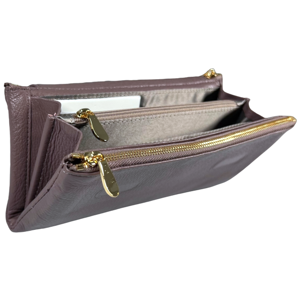 Жіночий гаманець шкіряний, пудровий, з застібкою на блискавці