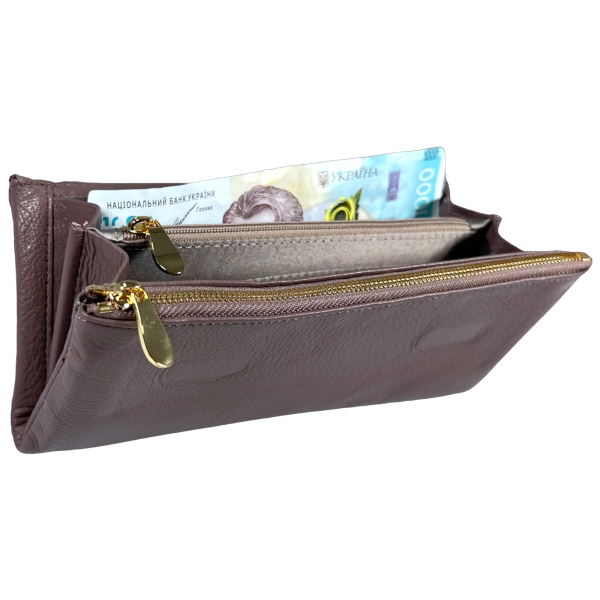 Жіночий гаманець шкіряний, пудровий, з застібкою на блискавці