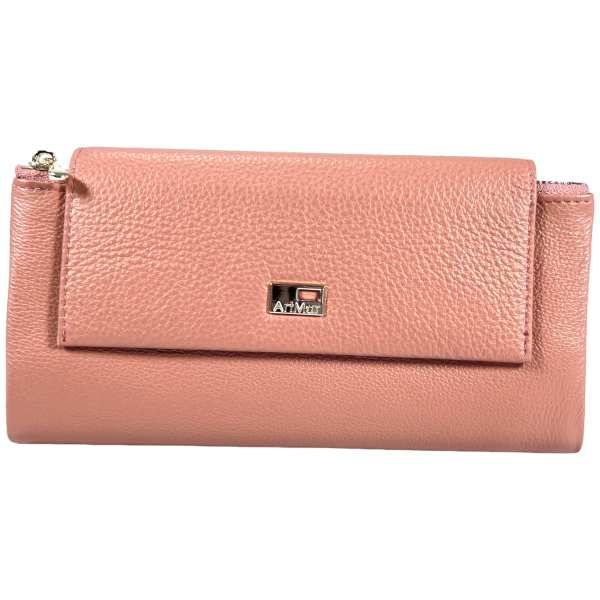 Практичный стильный кожаный кошелек в розовом цвете