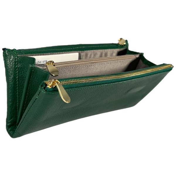 Кошелек кожаный, зеленый, с застежкой на молнии, монетница, 4 отделения для купюр Кошелек кожаный, зеленый, с застежкой на молнии, монетница, 4 отделения для купюр