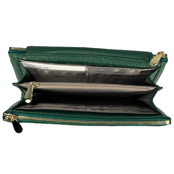 Кошелек кожаный, зеленый, с застежкой на молнии, монетница, 4 отделения для купюр Кошелек кожаный, зеленый, с застежкой на молнии, монетница, 4 отделения для купюр