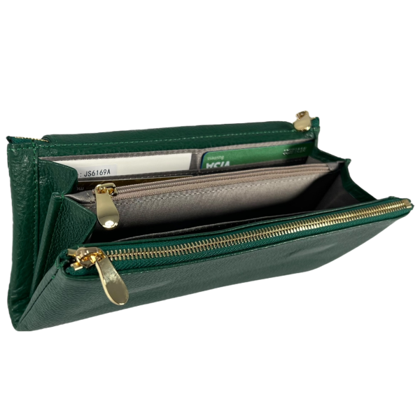 Кошелек кожаный, зеленый, с застежкой на молнии, монетница, 4 отделения для купюр Кошелек кожаный, зеленый, с застежкой на молнии, монетница, 4 отделения для купюр