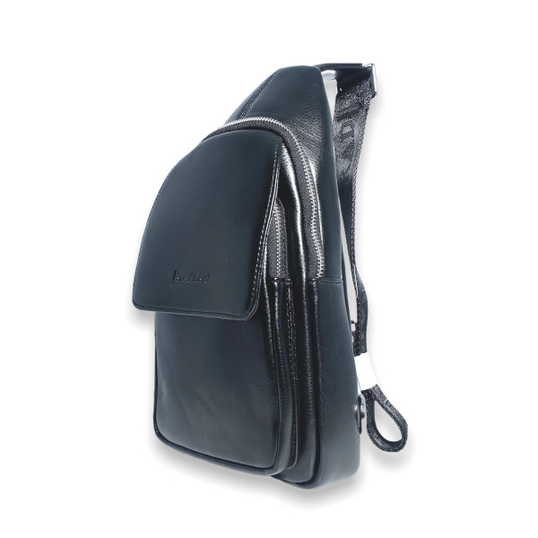 Сумка слинг из искусственной кожи для мужчин, один отдел, карман под клапаном, черная Сумка слинг из искусственной кожи для мужчин, один отдел, карман под клапаном, черная