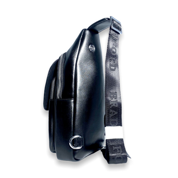 Сумка слинг из искусственной кожи для мужчин, один отдел, карман под клапаном, черная Сумка слинг из искусственной кожи для мужчин, один отдел, карман под клапаном, черная