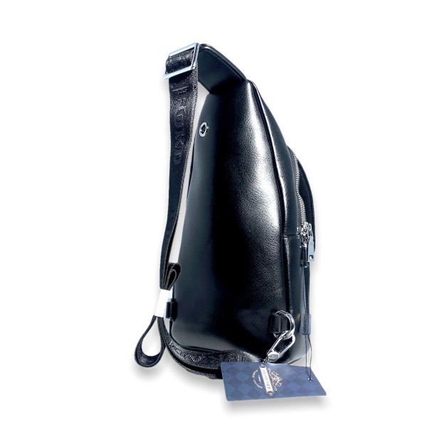 Сумка слинг из искусственной кожи для мужчин, один отдел, карман под клапаном, черная Сумка слинг из искусственной кожи для мужчин, один отдел, карман под клапаном, черная