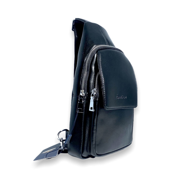 Сумка слинг из искусственной кожи для мужчин, один отдел, карман под клапаном, черная Сумка слинг из искусственной кожи для мужчин, один отдел, карман под клапаном, черная