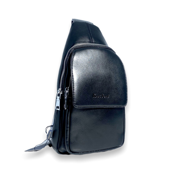 Сумка слинг из искусственной кожи для мужчин, один отдел, карман под клапаном, черная Сумка слинг из искусственной кожи для мужчин, один отдел, карман под клапаном, черная