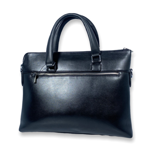 Сумка-портфель для ноутбука, один отдел, дополнительные карманы, ручки, ремень, черная Сумка-портфель для ноутбука, один отдел, дополнительные карманы, ручки, ремень, черная