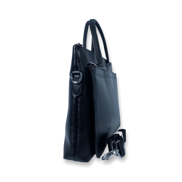 Сумка-портфель для ноутбука, один отдел, дополнительные карманы, ручки, ремень, черная Сумка-портфель для ноутбука, один отдел, дополнительные карманы, ручки, ремень, черная