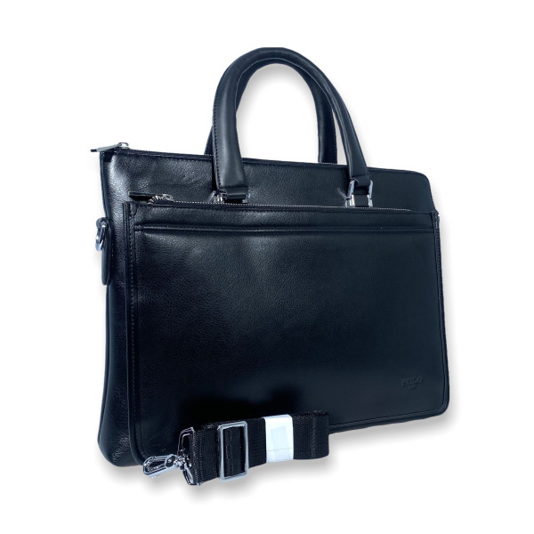 Сумка-портфель для ноутбука, один отдел, дополнительные карманы, ручки, ремень, черная Сумка-портфель для ноутбука, один отдел, дополнительные карманы, ручки, ремень, черная