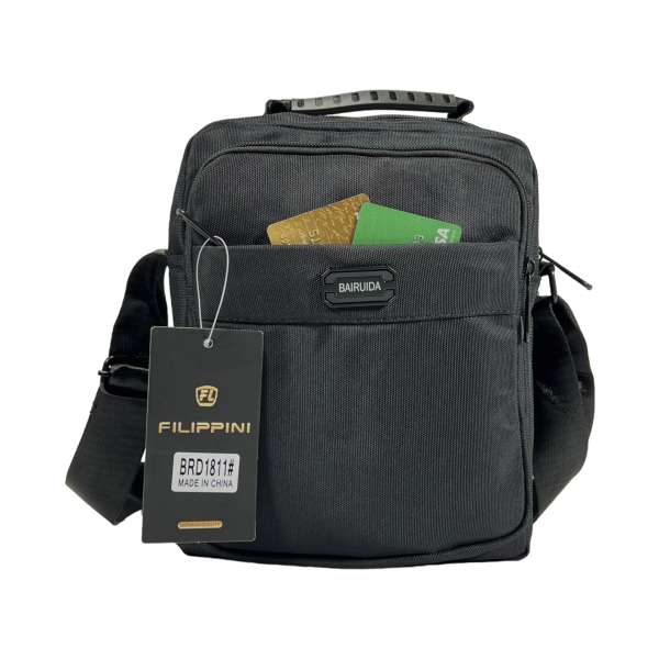 Сучасна сумка через плече для чоловіків на три відділення, ручка для переносу, чорна Сучасна сумка через плече для чоловіків на три відділення, ручка для переносу, чорна