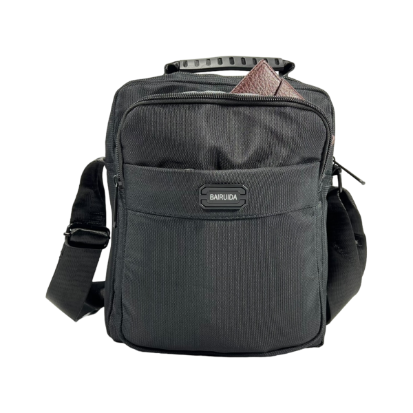 Сучасна сумка через плече для чоловіків на три відділення, ручка для переносу, чорна Сучасна сумка через плече для чоловіків на три відділення, ручка для переносу, чорна