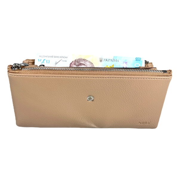 Женский кошелек экокожа, бежевый, с кнопочной застежкой Женский кошелек экокожа, бежевый, с кнопочной застежкой