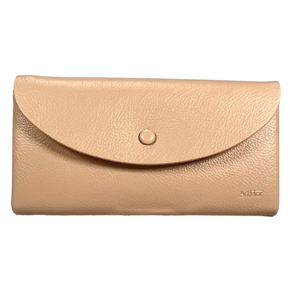 Женский кошелек экокожа, бежевый, с кнопочной застежкой