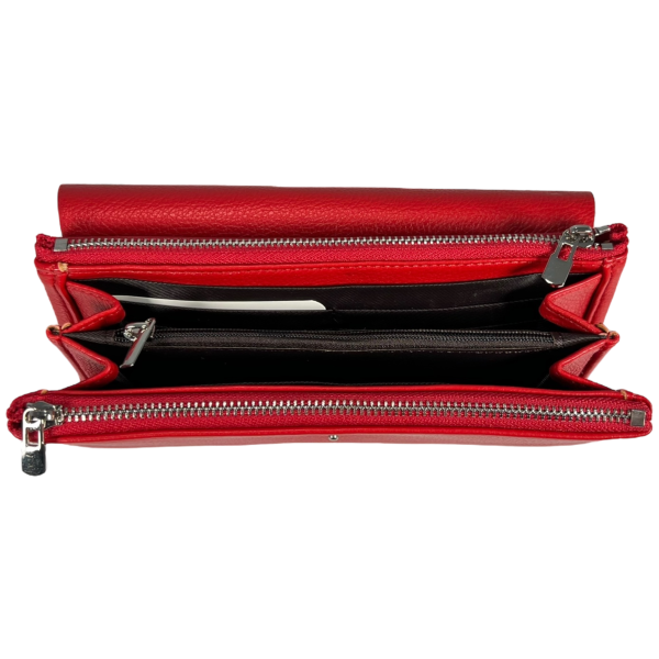 Женский кошелек из кожзаменителя, красный, с кнопочной застежкой Женский кошелек из кожзаменителя, красный, с кнопочной застежкой