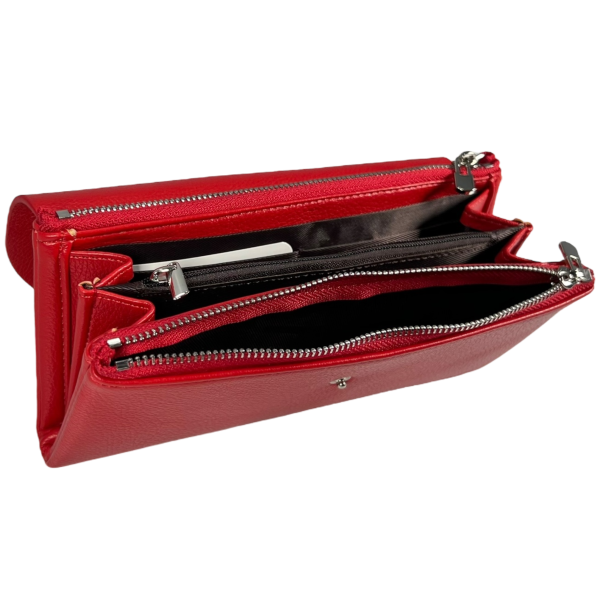 Женский кошелек из кожзаменителя, красный, с кнопочной застежкой Женский кошелек из кожзаменителя, красный, с кнопочной застежкой