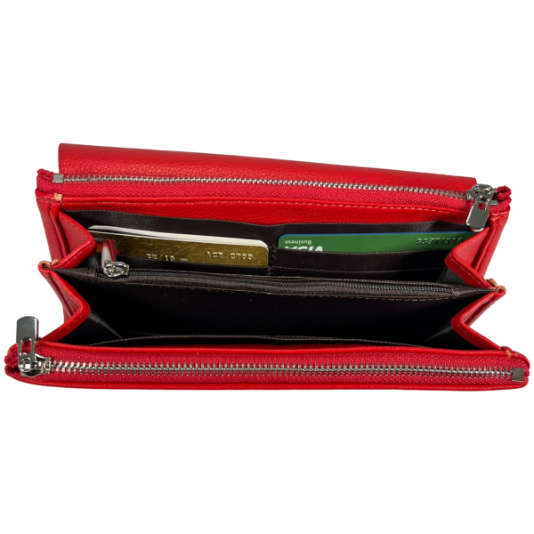 Женский кошелек из кожзаменителя, красный, с кнопочной застежкой Женский кошелек из кожзаменителя, красный, с кнопочной застежкой