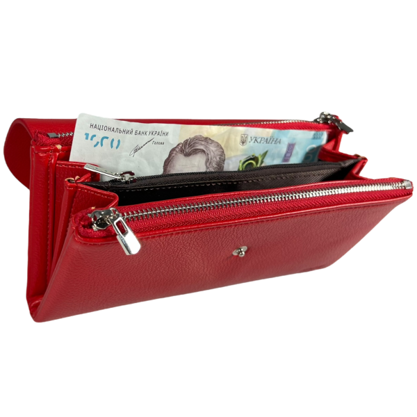 Женский кошелек из кожзаменителя, красный, с кнопочной застежкой Женский кошелек из кожзаменителя, красный, с кнопочной застежкой