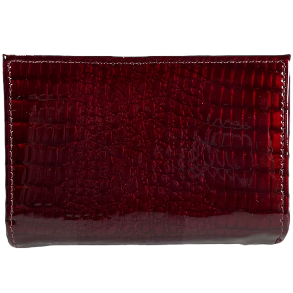 Лакированный кожаный женский кошелек, бордовый, с застежкой на молнии