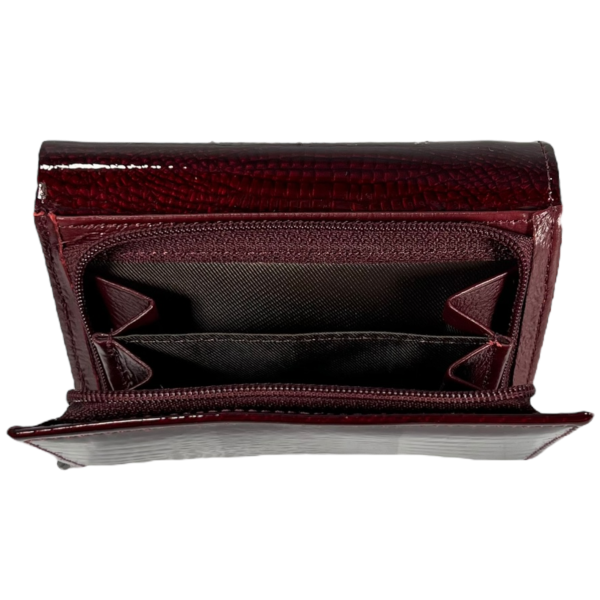 Лакированный кожаный женский кошелек, бордовый, с застежкой на молнии