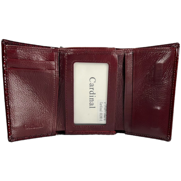 Лакированный кожаный женский кошелек, бордовый, с застежкой на молнии