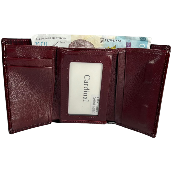 Лакированный кожаный женский кошелек, бордовый, с застежкой на молнии