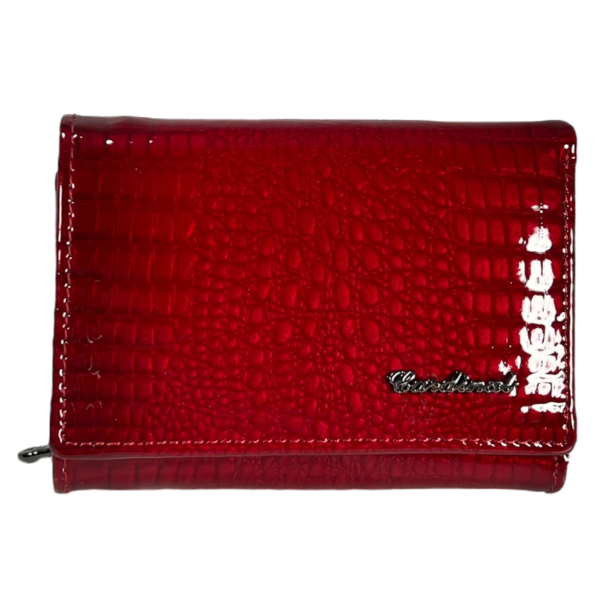 Лакированный кожаный женский кошелек, красный, с застежкой на молнии