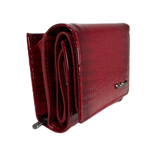 Лакированный кожаный женский кошелек, красный, с застежкой на молнии