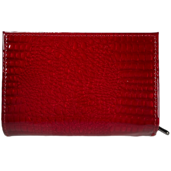 Лакированный кожаный женский кошелек, красный, с застежкой на молнии