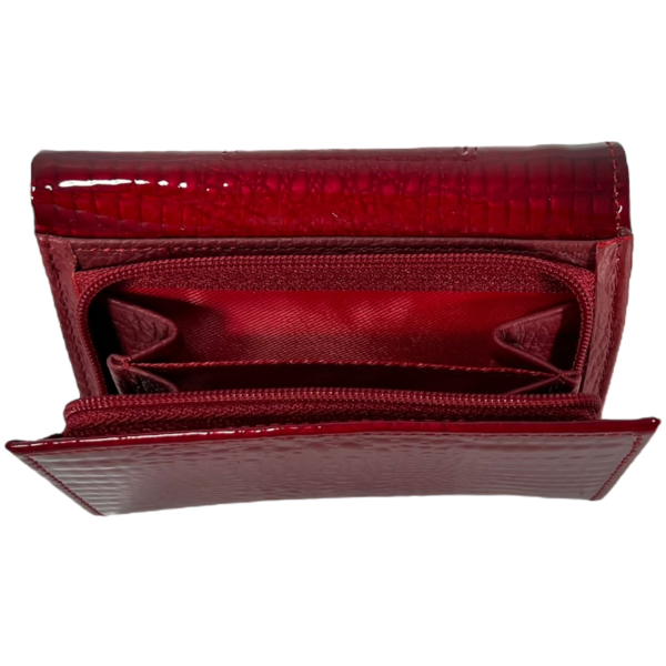 Лакированный кожаный женский кошелек, красный, с застежкой на молнии