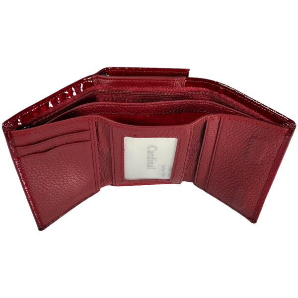 Лакированный кожаный женский кошелек, красный, с застежкой на молнии