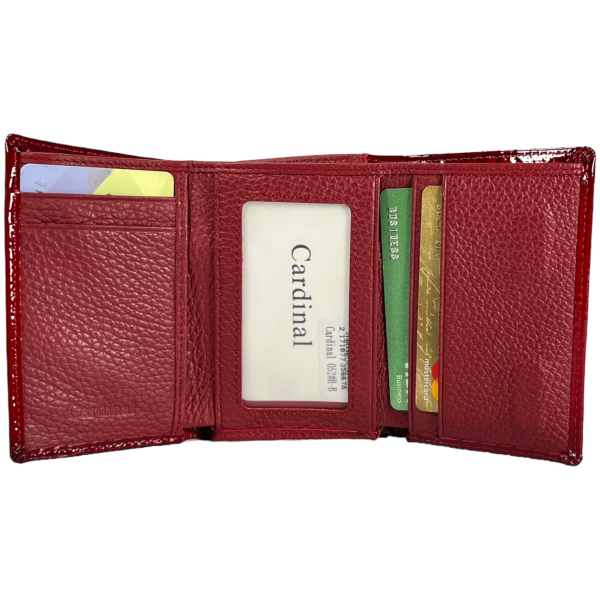 Лакированный кожаный женский кошелек, красный, с застежкой на молнии