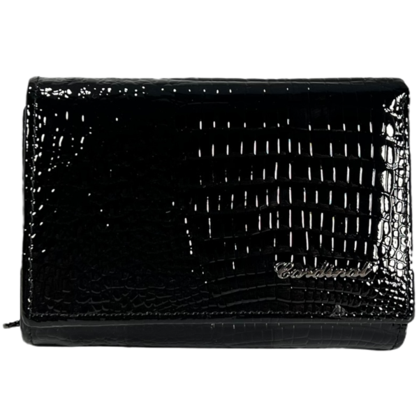 Лакований шкіряний гаманець компактного розміру, чорний