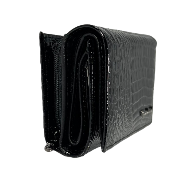 Лакований шкіряний гаманець компактного розміру, чорний