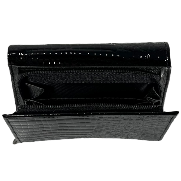 Лакований шкіряний гаманець компактного розміру, чорний